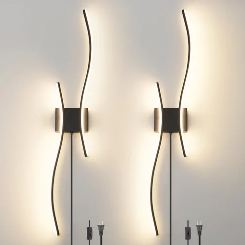 Vista 11 de Daunton Moderno juego de 2 apliques de pared cableados, luz LED negra con control remoto, luz de pared LED regulable RC para interiores, decoración