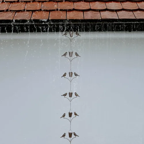 Vista 9 de Cadena de lluvia de bronce antiguo para canalones y pájaros de bronce antiguo de 6.25 pies