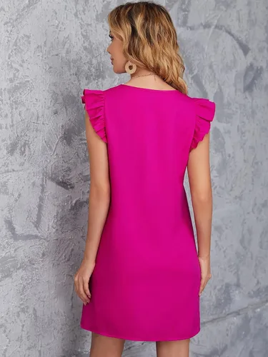 Vista 2 de Floerns Vestido tipo túnica de verano con cuello en V liso y mangas casquillo para mujer