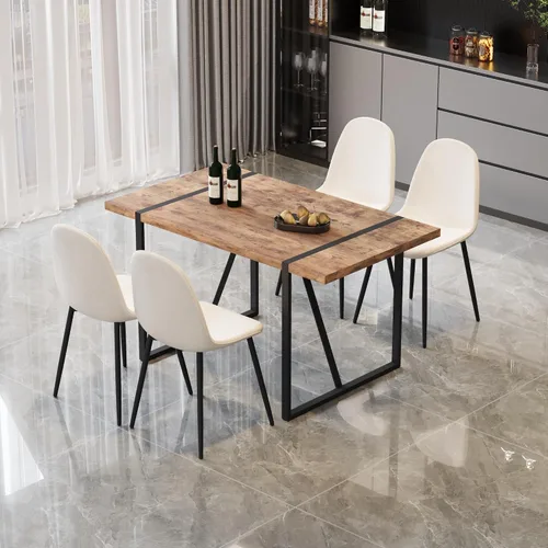 Vista 22 de Juego de mesa de comedor moderno para 4, juego de mesa y sillas de cocina de madera, juego de mesa de comedor de 5 piezas con 1 mesa de MDF y 4