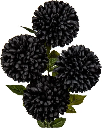 Vista 16 de Briful 12 tallos artificiales de crisantemo negro – Cabezas de flores de seda de 11 pulgadas de alto con hojas verdes, tallos flexibles