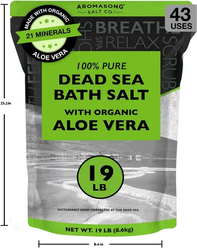 Vista 7 de Aromasong Sal del Mar Muerto con aloe vera orgánico, sales de baño de spa, paquete resellable fino a granel de 19 libras, 100% pura y natural