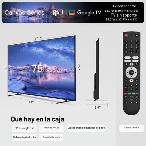 Vista 7 de FPD Smart TV de 75 pulgadas, 4K UHD LED Google TV, HDR 10, televisión MEMC