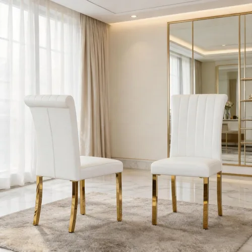 Vista 42 de Asday Upholstered Dining Chairs Set of 2, High Back Fabric Chairs, Beige Linen Fabric, High Back, Black Metal Legs
