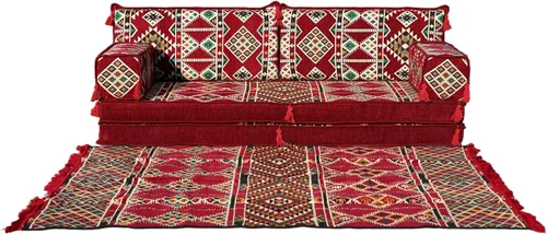 Vista 12 de arabicsofa Juego de sofá de dos plazas étnico individual – Funda lavable estilo bohemio cojines de suelo con sofá otomano