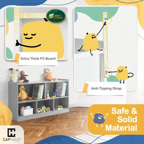 Vista 5 de CAPHAUS Organizador de almacenamiento de juguetes con compartimentos abiertos para niños, 44.1 x 11.8 x 24.2 pulgadas, blanco, organizadores