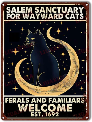 Vista 12 de Letrero de metal de hojalata Salem Sanctuary para gatos Wayward Ferals and Familiars, letrero de metal de hojalata para hombre, decoración de pub, 8