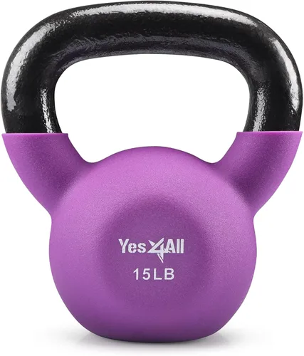 Vista 6 de Yes4All - Combo de 3 pesas rusas para entrenamiento de fuerza con revestimiento de neopreno, pesas de colores de 5 libras + 10 libras + 15 libras