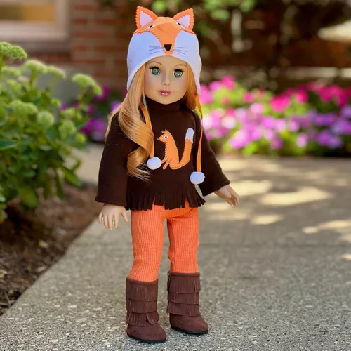 Vista 4 de Foxy - Ropa para muñecas de 18 pulgadas, traje de 4 piezas, sombrero, blusa, leggings y botas. (Doll no incluido)
