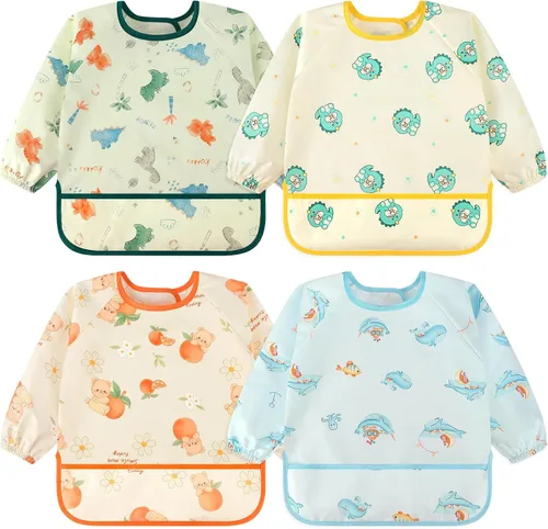 Vista 11 de Accmor 4 Pack Long Sleeve Bibs, Baby Smock Waterproof Full Sleeved Bib for Baby Toddler 6-36 Months