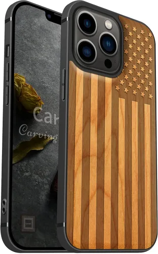 Vista 15 de Carveit Funda magnética de madera para iPhone 13 [madera real dura y TPU suave] Funda protectora híbrida de madera única y elegante a prueba