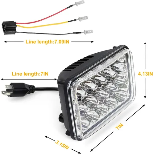 Vista 8 de Faros delanteros LED rectangulares de 4 x 6 pulgadas, 2 piezas con enchufe H4 – Compatible con Peterbilt, Kenworth, Freightliner, Ford Probe, Chevy