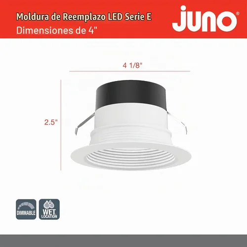 Vista 5 de Juno Serie E - Lámpara de techo LED de 4 pulgadas, iluminación empotrada con moldura deflectora con color blanco conmutable 5 en 1, 700 lúmenes, luz