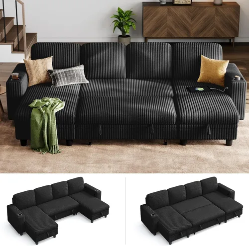 Vista 19 de LINSY HOME Sofá Loveseat con Almacenamiento - Cómodo Sofá de Pana Suave de 2 Plazas con Carga USB y Portavasos, Loveseat de Asiento Profundo