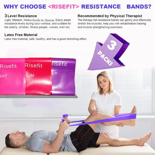 Vista 6 de Juego de bandas de resistencia planas para terapia, sin látex, bandas elásticas planas para ejercicio, flexibilidad, pilates, yoga, ballet