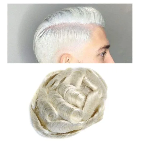Vista 307 de Toupee para hombre 100% cabello humano real tupé para hombres 0.004 in piel de poliuretano para hombre, sistema de reemplazo de piezas de pelo