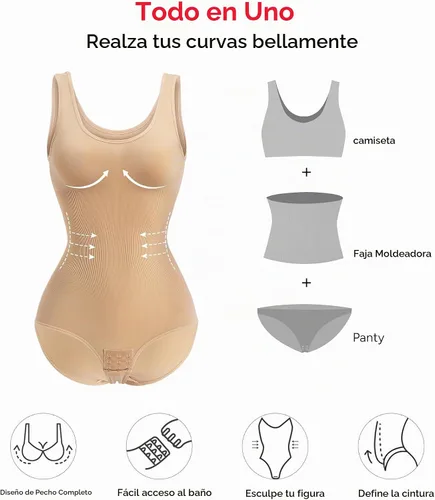 Vista 7 de Nebility Body moldeador de cintura sin costuras con cuello redondo y control de abdomen para mujer Beige