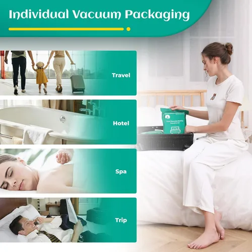 Vista 4 de Sábanas desechables para hotel, artículos esenciales de viaje con 2 toallas de baño desechables, 2 toallas faciales desechables y 4 piezas