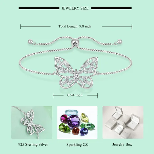 Vista 7 de STARCHENIE Collar de mariposa y pulsera para mujer de plata de ley 925 con diseño de mariposa