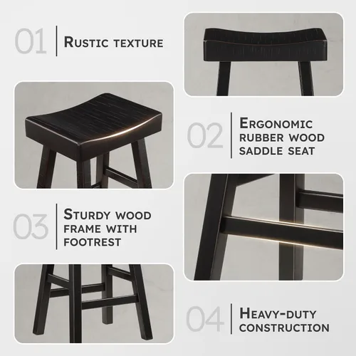 Vista 2 de Lexicon Juego de 2 Taburetes de Altura de Mostrador - Taburetes de Mostrador de Madera Maciza con Reposapiés, Sillas de Cocina sin Brazos para Isla