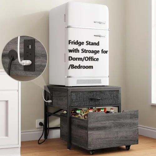 Vista 11 de Soporte para Mini Nevera, Estación de Gabinete de Barra de Café con Espacio de Almacenamiento para Insertar Refrigerador Pequeño, Organizador