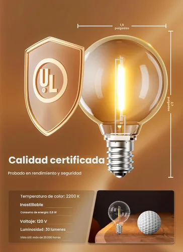 Vista 3 de Brightown Paquete de 25 bombillas LED G40 de repuesto, base E12, 2200K Luz LED