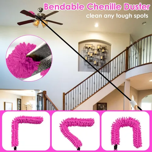 Vista 4 de CALBEAU Plumeros de 8 pies para limpieza, plumero con poste de extensión, plumero de microfibra utilizado para limpiar ventilador de techo, ventanas