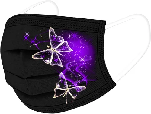 Vista 3 de Paquete de 50 mascarillas desechables de mariposa para mujer, para adultos, cuidado de la piel, grueso, 3 capas, pasamontañas, diseñador