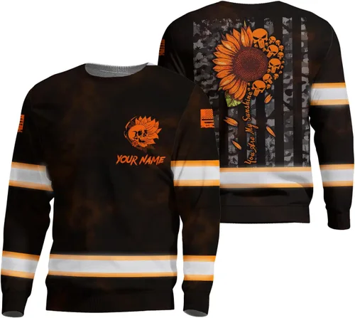 Vista 10 de Maddly Polo de alta visibilidad con diseño de calavera y bandera de Estados Unidos, ropa de trabajo patriótica con nombre personalizado