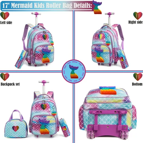 Vista 3 de Mochila con ruedas para niñas con ruedas para niños y niñas, mochila con ruedas Azul-220224-L