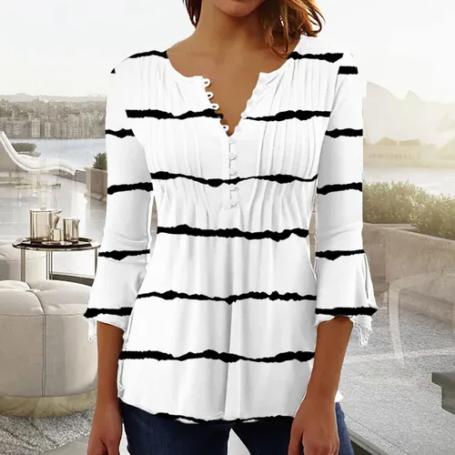 Vista 36 de Ceboyel Blusa tipo túnica con estampado floral para mujer, con botones, estilo Henley, con manga de codo, casual, trajes de moda para mujer