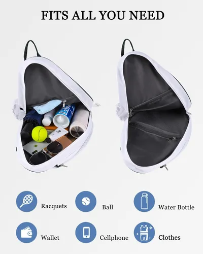 Vista 4 de Rejolly Bolsa Bandolera de Raqueta de Tenis para Mujeres y Hombres Acolchada Resistente al Agua Funda de Raqueta de Un Hombro Cruzada para 2