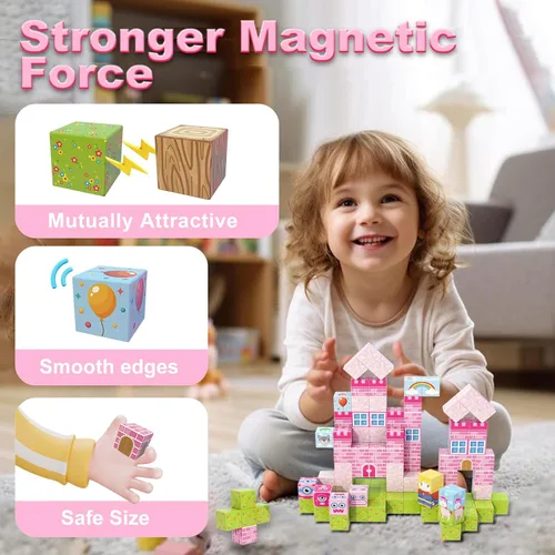 Vista 3 de WSHIMIN Princess Castle Toys Bloques de construcción magnéticos para niños de 4 a 8 años, juguetes sensoriales STEM magnéticos