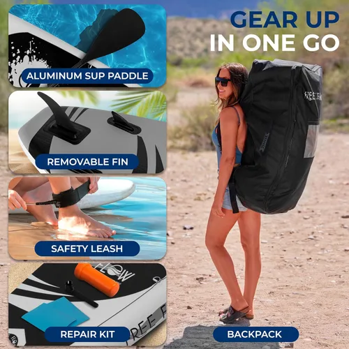 Vista 7 de SereneLife Tabla de remo inflable de 10 pies 6 pulgadas con accesorios de SUP de primera calidad, diseño amplio y estable con almohadilla