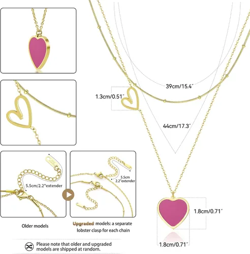 Vista 5 de Linawe Gargantilla en capas con dije de corazón para mujer, moderna, cadena de oroplataoro rosa, collares apilados de acero inoxidable, collar