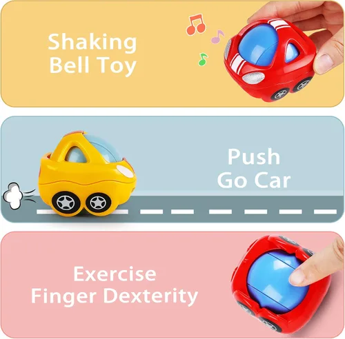Vista 5 de iPlay, iLearn Tren de juguete para bebés, autos suaves para niños de 6 a 12 meses, camión musical Push N Go, sonajero sensorial para niños pequeños