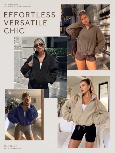 Vista 6 de AUTOMET Chaquetas de forro polar con cremallera para mujer, sudaderas Verde Armada (ArmyGreen)
