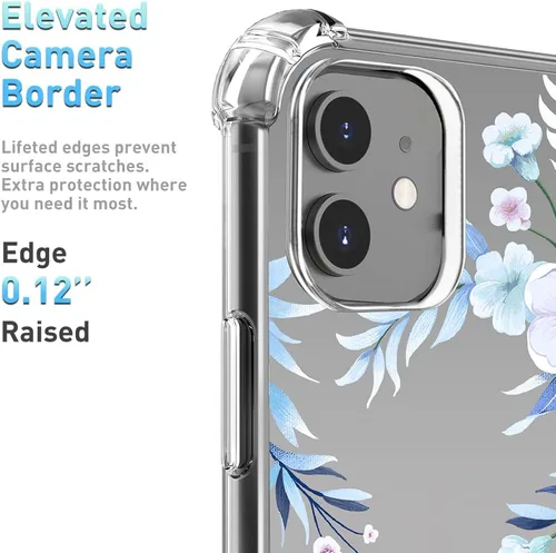Vista 5 de Funda para iPhone 11 con protector de pantalla, diseño floral transparente para mujer, a prueba de golpes, suave, 6.1 pulgadas (hibisco)
