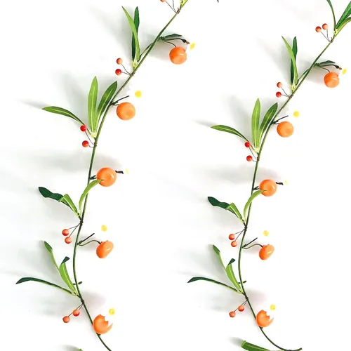 Vista 11 de Paquete de 2 flores artificiales de vid de mandarina (13 pies), guirnalda de kumquat de naranjas frutales para boda, arco, fiesta, jardín, A-1010