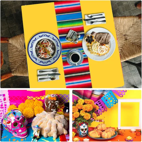Vista 7 de Mixweer Juego de camino de mesa y mantel mexicano de algodón, mantel desechable de plástico con serape mexicano, mantel rectangular de plástico