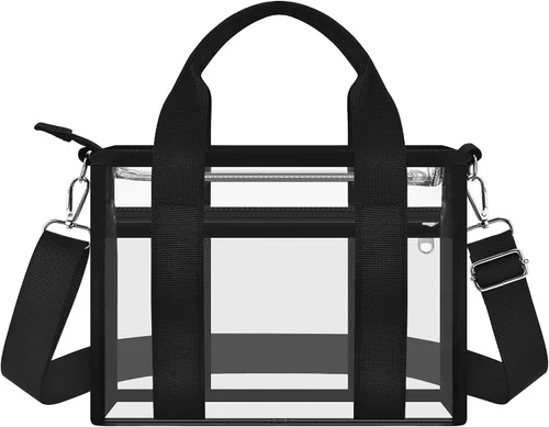 Vista 5 de Bolsa transparente para eventos de estadio, 12 x 6 x 12 pulgadas, bolsa de estadio con bolsillo transparente para mujer, bolsa de plástico