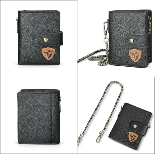 Vista 2 de Genuino caballo loco cuero viaje regalo moneda bolsillo tarjeta caso largo organizador cadena Rfid monedero con broche para hombres hombres 1803