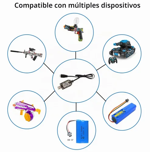 Vista 2 de Cable cargador USB de 3 pines XH-3P de 7.4V para paquetes de baterías LiPo