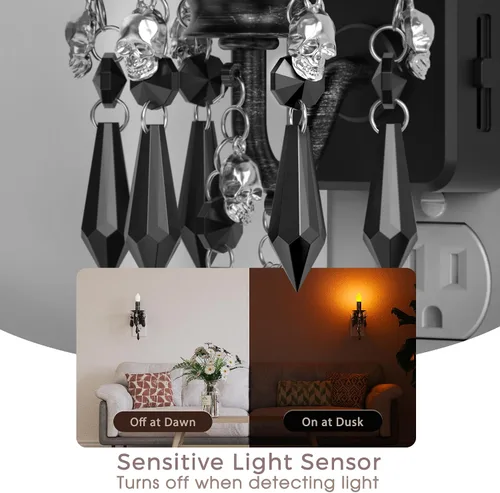 Vista 3 de Briignite Halloween Chandelier Night Light Plug in, Dusk to Dawn, Gothic Black