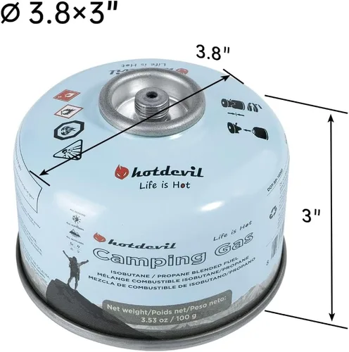Vista 5 de Hotdevil Recipiente de combustible de isobutano de 100 gramos para estufa de camping Recipiente de combustible de butano y propano para camping