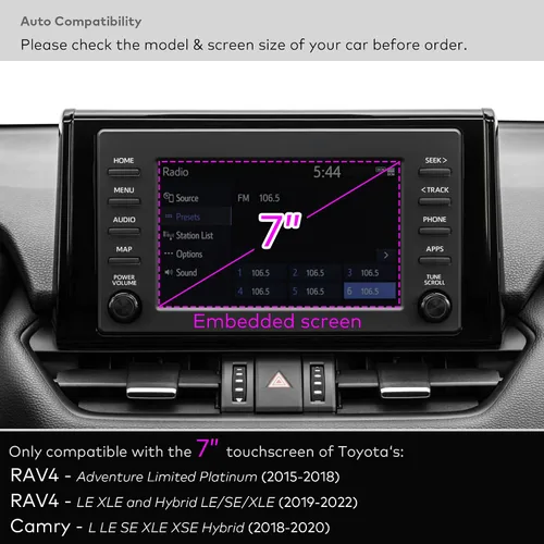 Vista 2 de Protector de pantalla de cristal prémium para Toyota RAV4 (2015-2022), Camry (2018-2020) Accesorios de pantalla táctil multimedia de 7 pulgadas