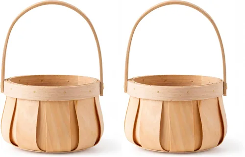 Vista 8 de Pequeña cesta de almacenamiento decorativa de madera redonda natural con mango