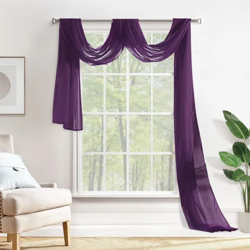 Vista 14 de MIULEE Cenefa Beige para Ventana para Fiesta - Cortina Transparente Cenefa Superior Tratamiento de Ventana Cortinas Decorativas para Arco de Boda