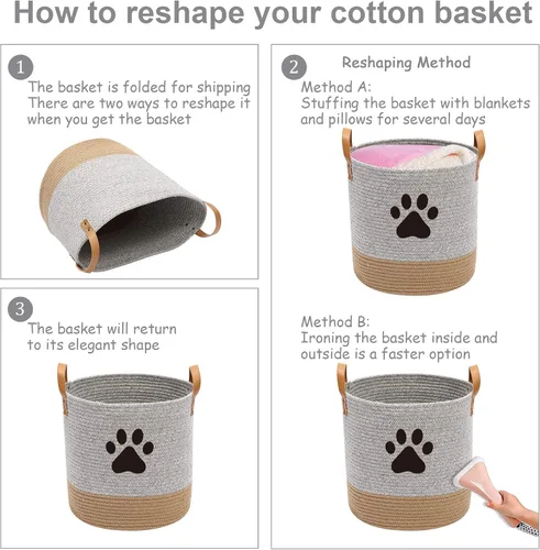 Vista 5 de Morezi Cesta de juguetes de cuerda de algodón para perros, contenedor de almacenamiento de juguetes para cachorros, canasta de lavandería