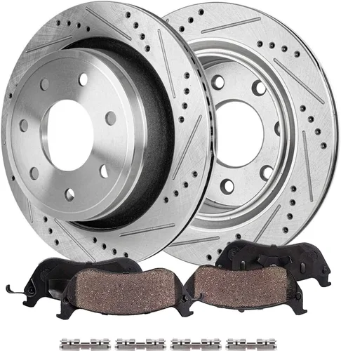 Vista 9 de Detroit Axle - Rotores de freno perforados traseros + repuesto de pinza de freno de disco trasera izquierda para Acura TL Honda Element - Juego de 3
